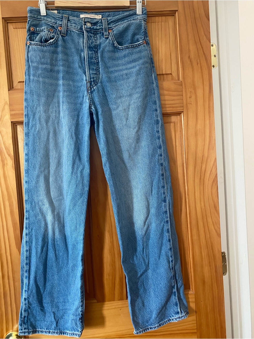 Levi's Premium Ribcage Straight Jeans Women's 27 High Rise Cropped Medium Wash
